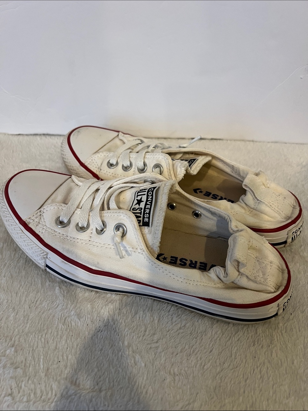 Converse White and Red Low-Top Canvas Sneakers